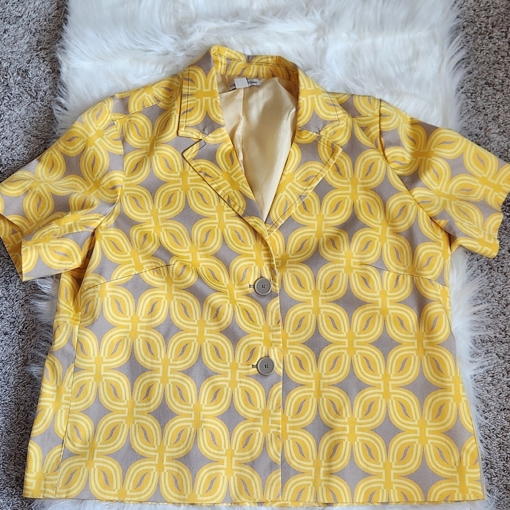 Coldwater Creek Sz 18 Yellow and Grayish Patterned Top/Jacket